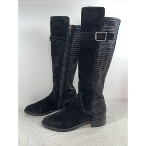 Aquatalia Women's Gael 8.5 Black Suede‎ Stretch Side Zip Knee High Boots Italy